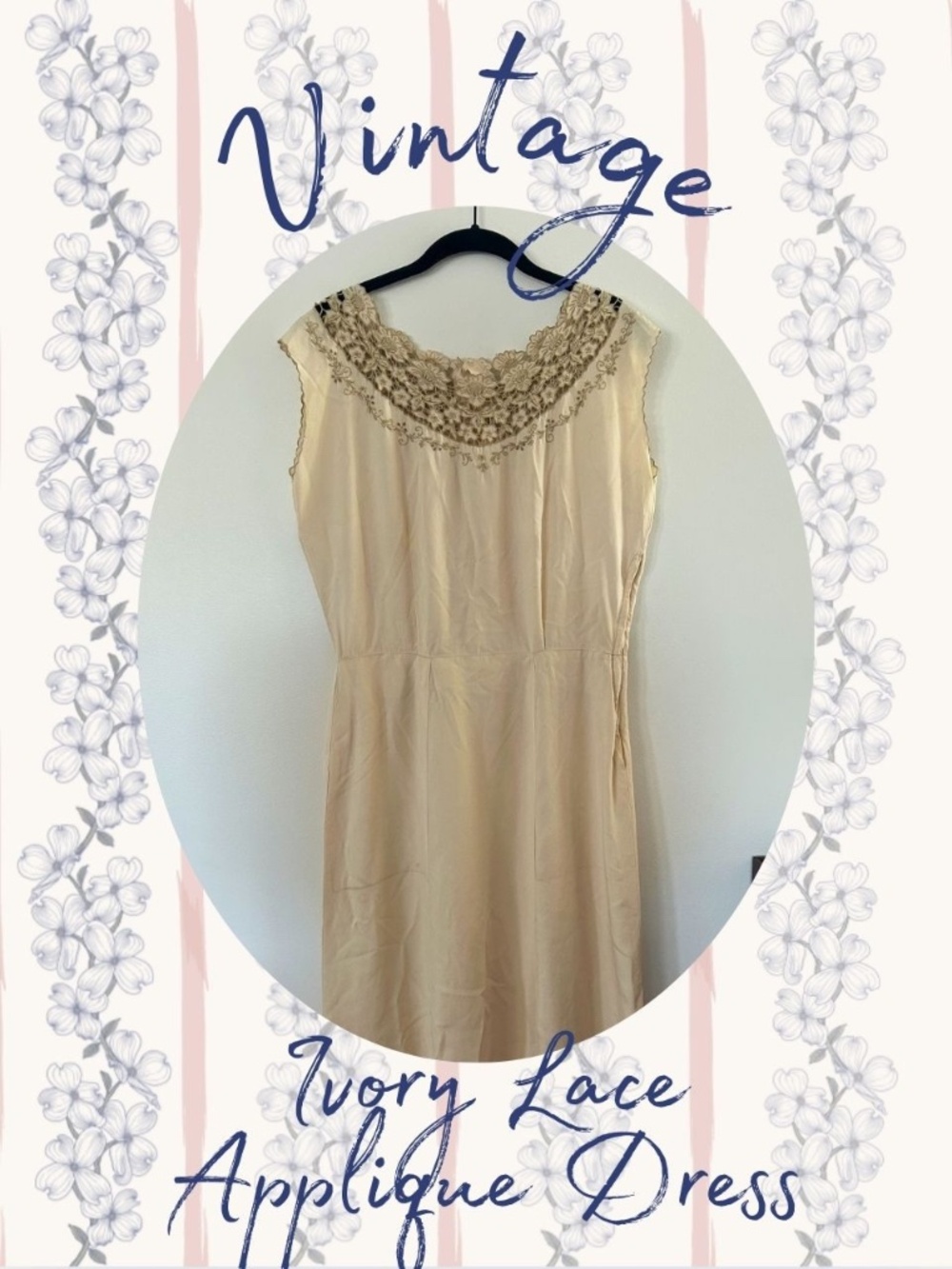 Vintage Ivory Lace Appliqué Dress 🤍